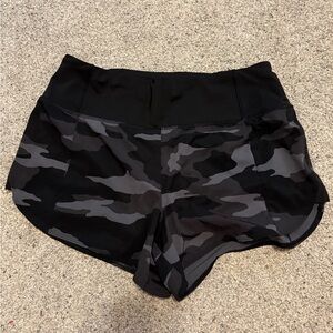 Athleta Black and Gray Athletic Shorts with Camouflage Design